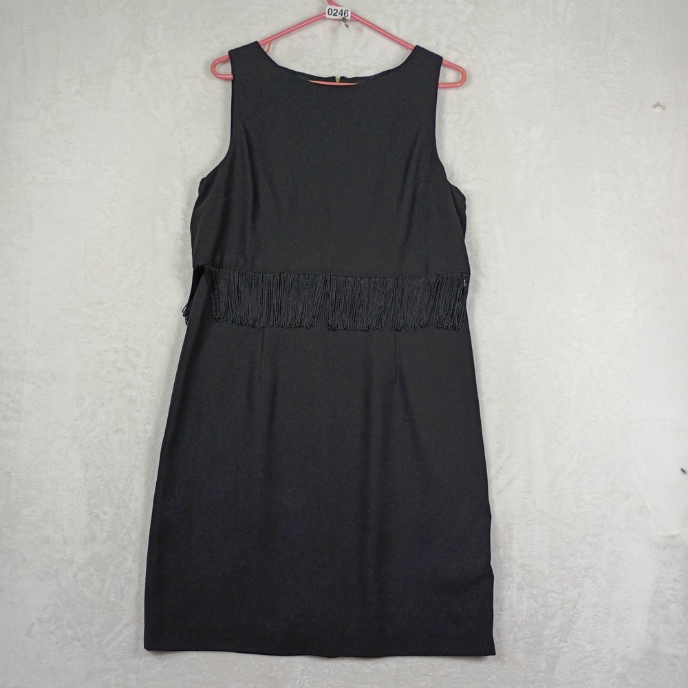 Ivanka Trump Fringe Shift Dress Womens 2 Black Cocktail Gold Zip 60s Boho 70s